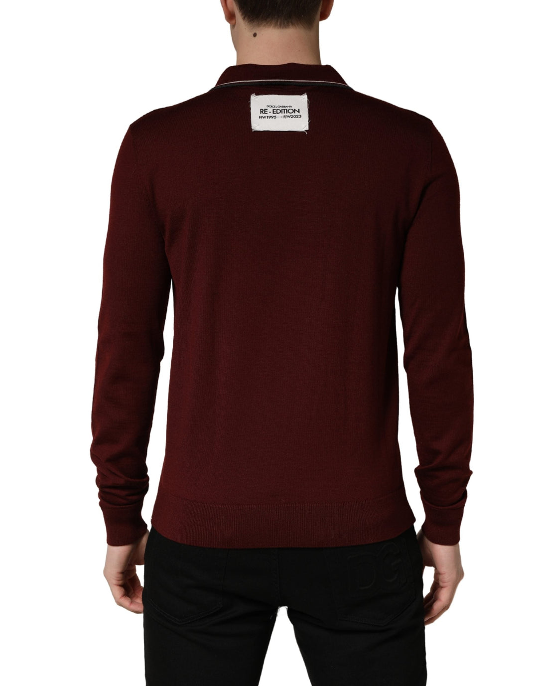 Men’s Dolce &amp; Gabbana Maroon Re-edition Wool Long Sleeves T-shirt