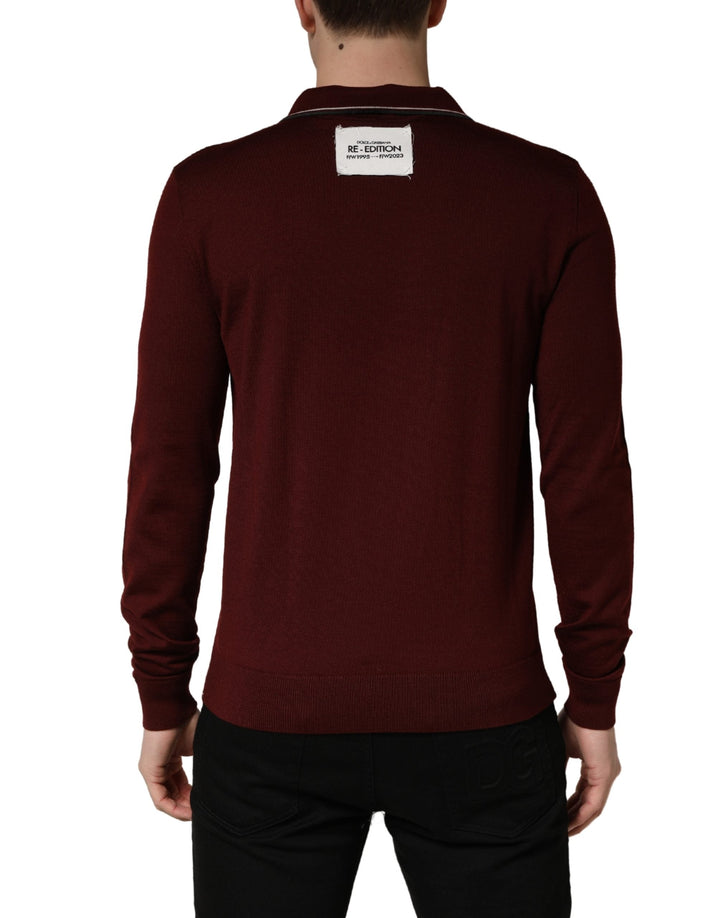 Men’s Dolce &amp; Gabbana Maroon Re-edition Wool Long Sleeves T-shirt