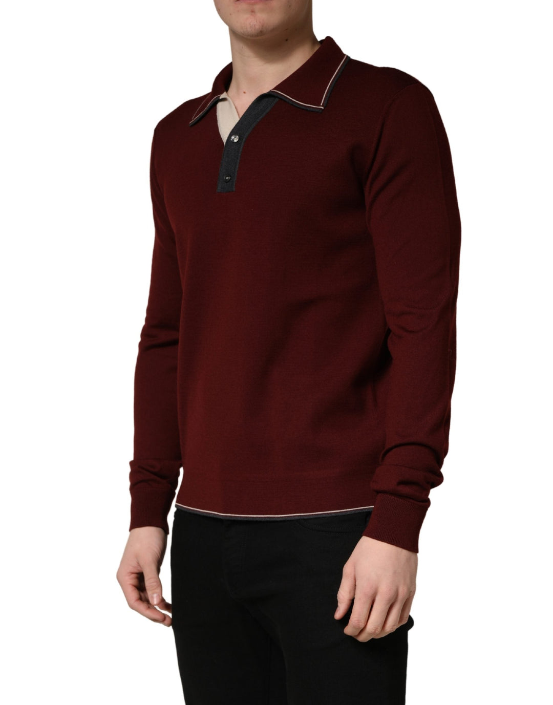 Men’s Dolce &amp; Gabbana Maroon Re-edition Wool Long Sleeves T-shirt