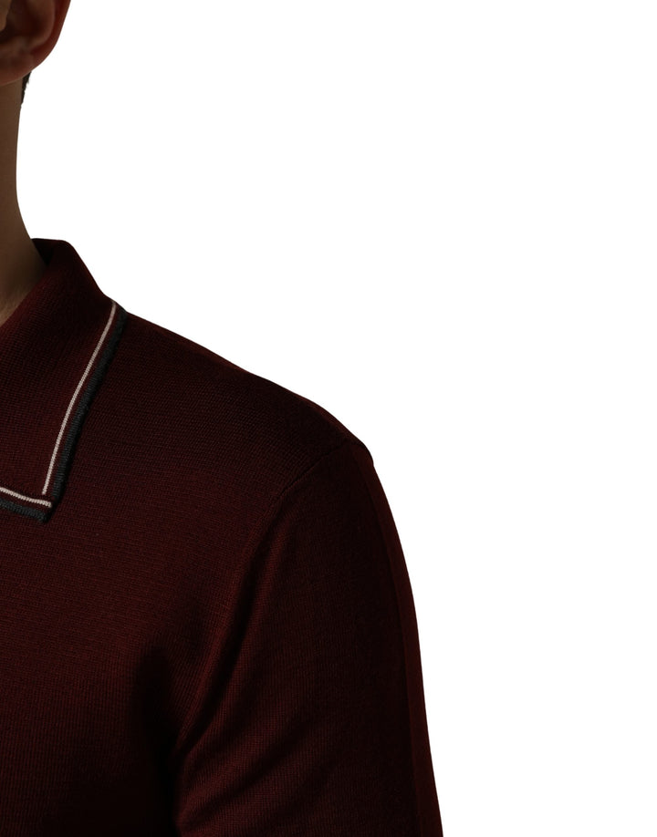 Men’s Dolce &amp; Gabbana Maroon Re-edition Wool Long Sleeves T-shirt
