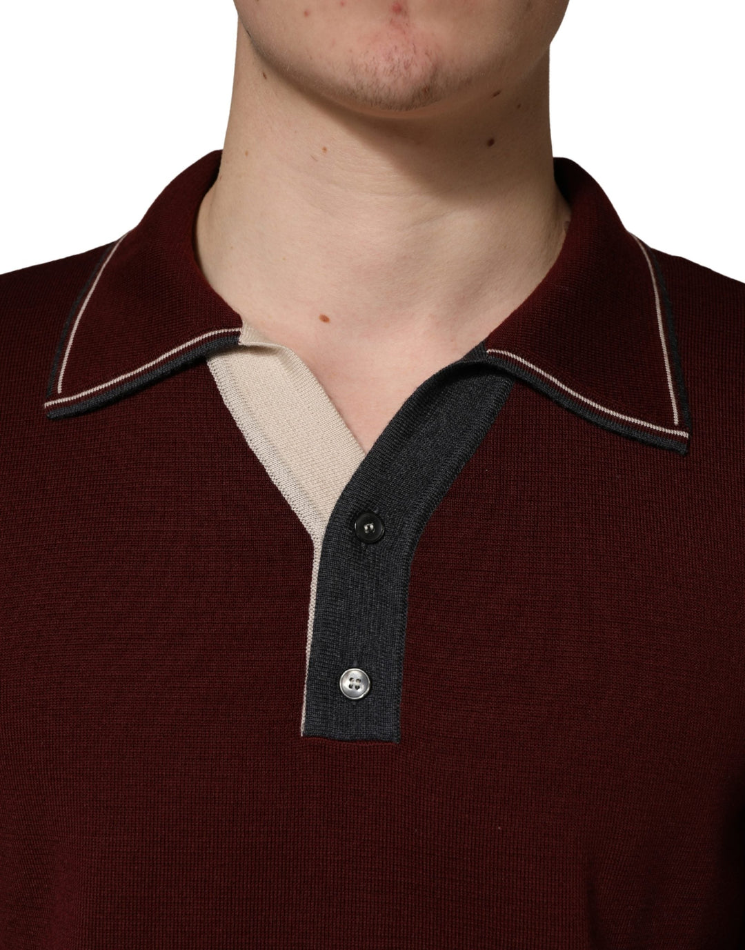Men’s Dolce &amp; Gabbana Maroon Re-edition Wool Long Sleeves T-shirt