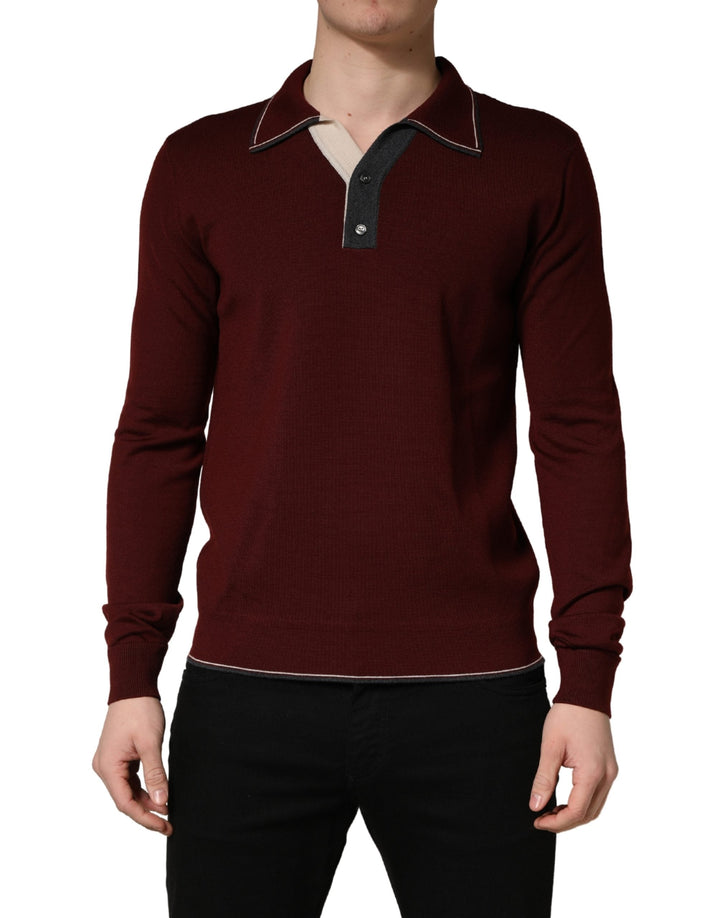 Men’s Dolce &amp; Gabbana Maroon Re-edition Wool Long Sleeves T-shirt
