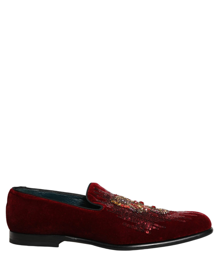 Men’s Dolce &amp; Gabbana Maroon Sequin Gemstone Dress Loafers Shoes