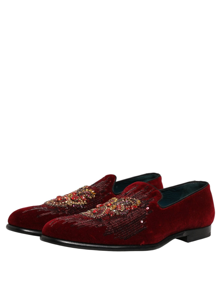 Men’s Dolce &amp; Gabbana Maroon Sequin Gemstone Dress Loafers Shoes