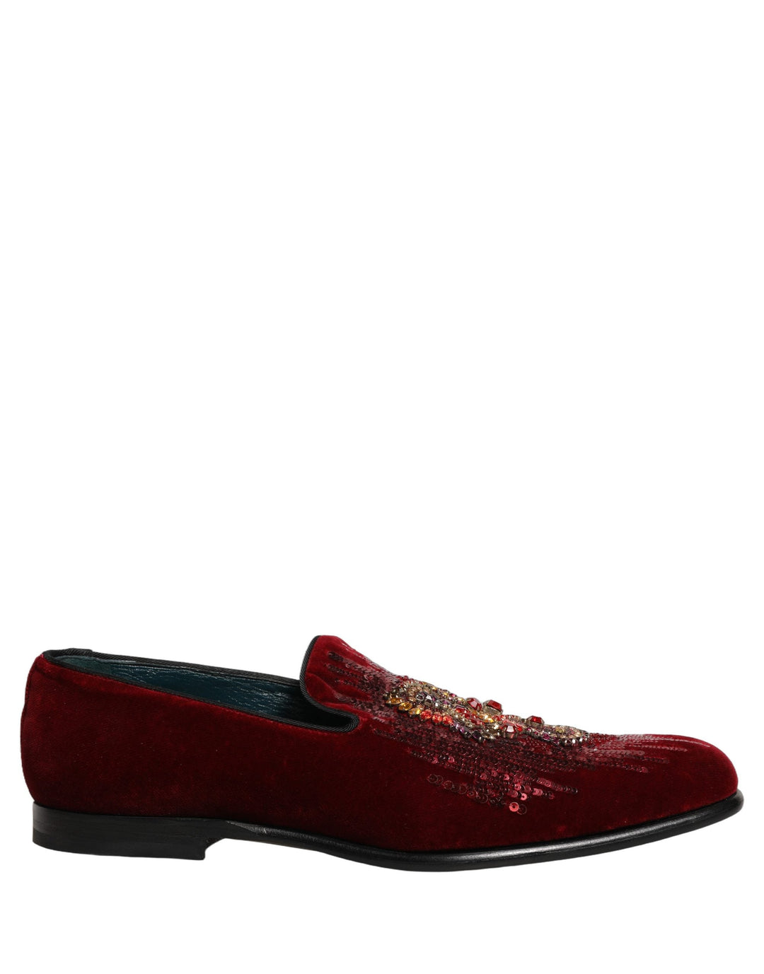 Men’s Dolce &amp; Gabbana Maroon Sequin Gemstone Dress Loafers Shoes