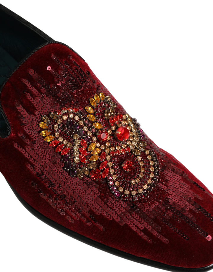 Men’s Dolce &amp; Gabbana Maroon Sequin Gemstone Dress Loafers Shoes