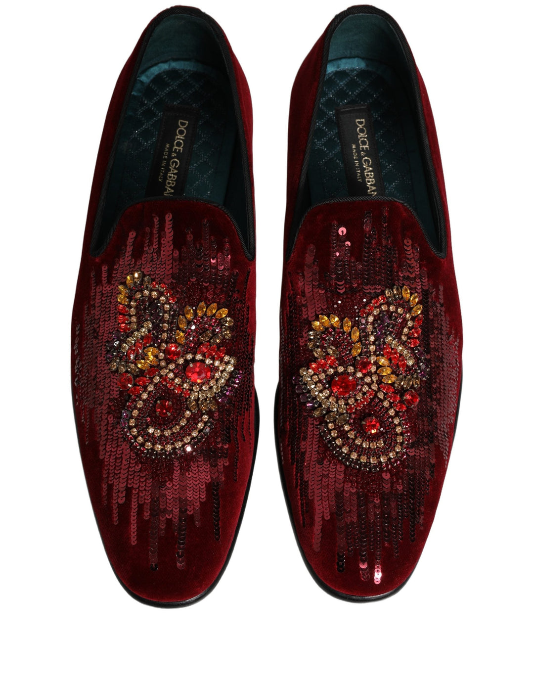 Men’s Dolce &amp; Gabbana Maroon Sequin Gemstone Dress Loafers Shoes
