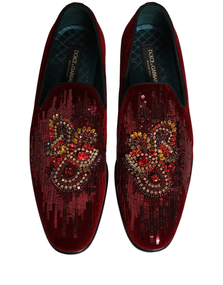 Men’s Dolce &amp; Gabbana Maroon Sequin Gemstone Dress Loafers Shoes