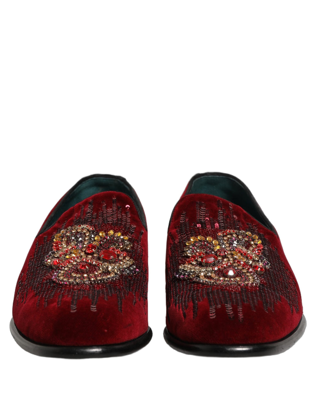 Men’s Dolce &amp; Gabbana Maroon Sequin Gemstone Dress Loafers Shoes