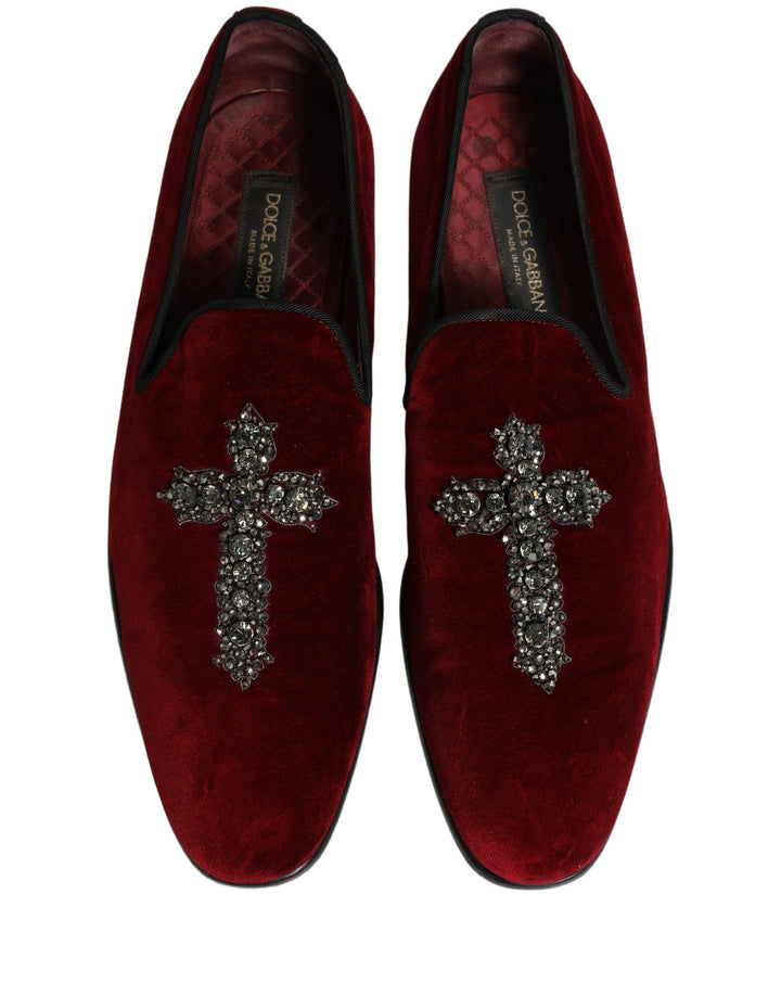 Men’s Dolce &amp; Gabbana Maroon Suede Cross Slip on Dress Loafers Shoes