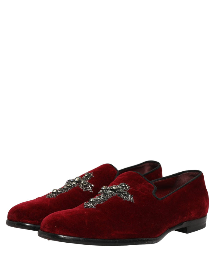 Men’s Dolce &amp; Gabbana Maroon Suede Cross Slip on Dress Loafers Shoes