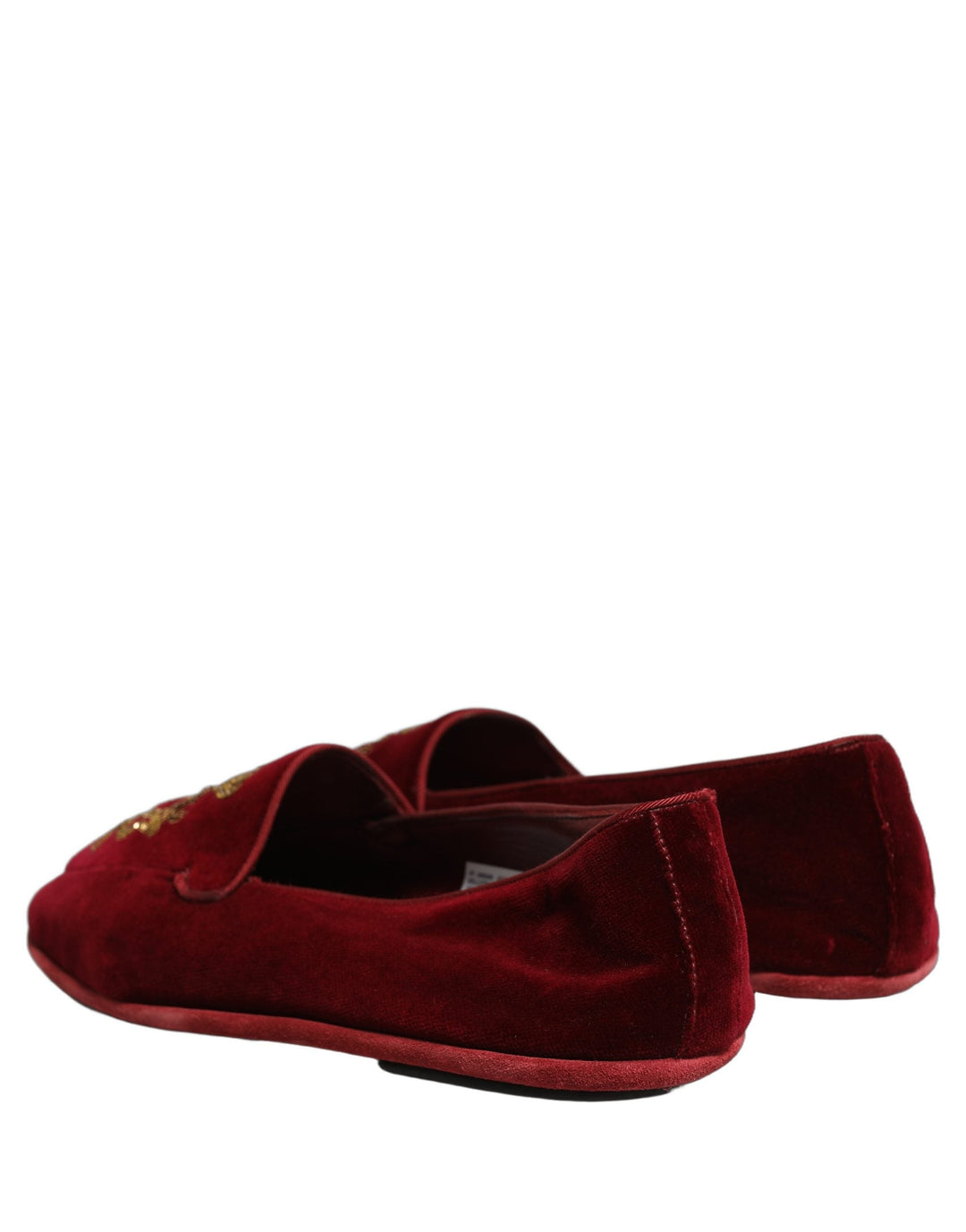 Men’s Dolce &amp; Gabbana Maroon Velvet Crown Embroidery Loafers Shoes