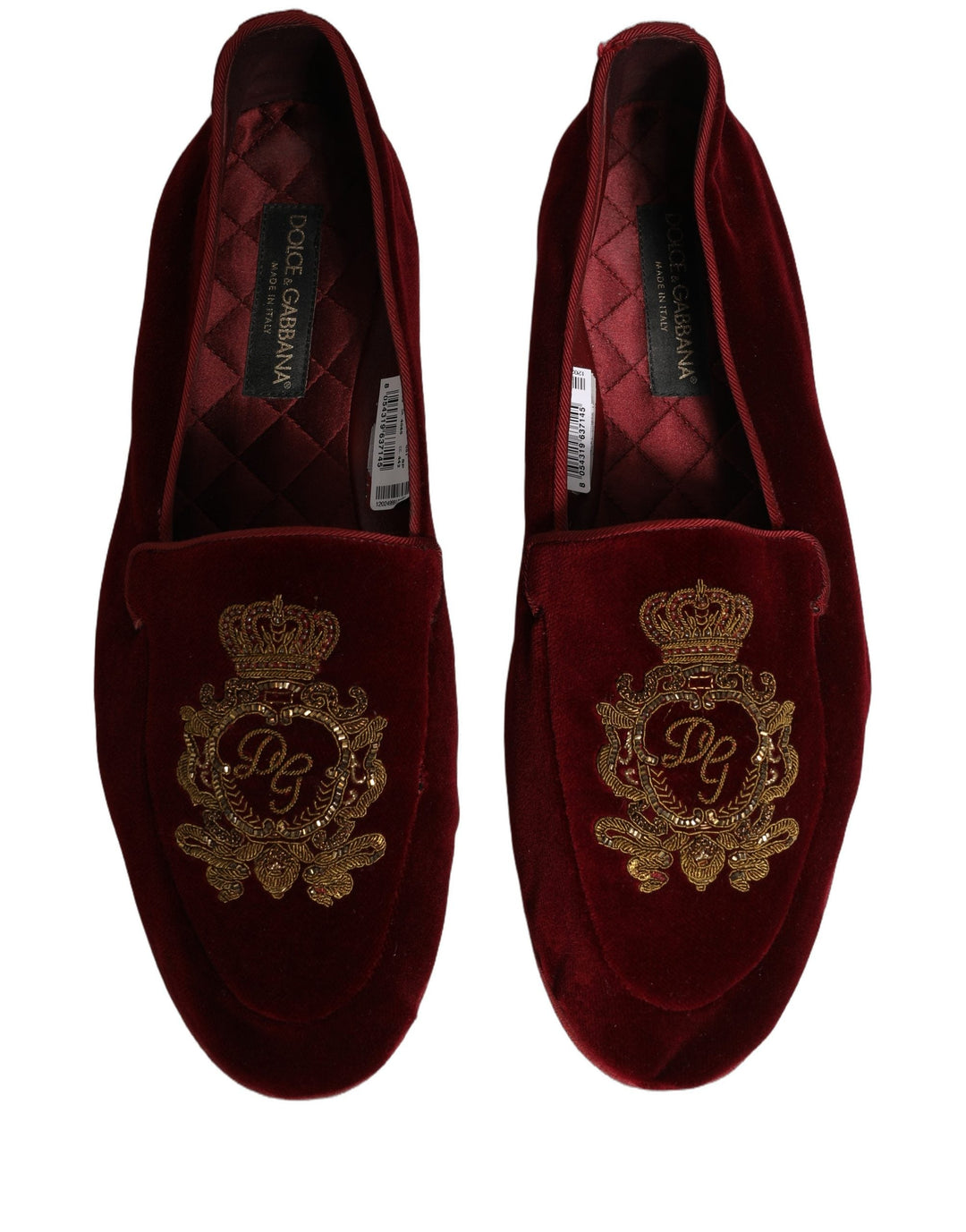 Men’s Dolce &amp; Gabbana Maroon Velvet Crown Embroidery Loafers Shoes