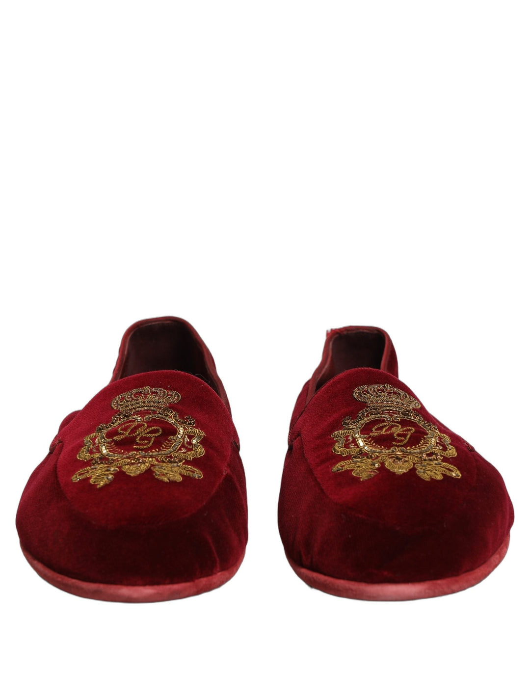 Men’s Dolce &amp; Gabbana Maroon Velvet Crown Embroidery Loafers Shoes