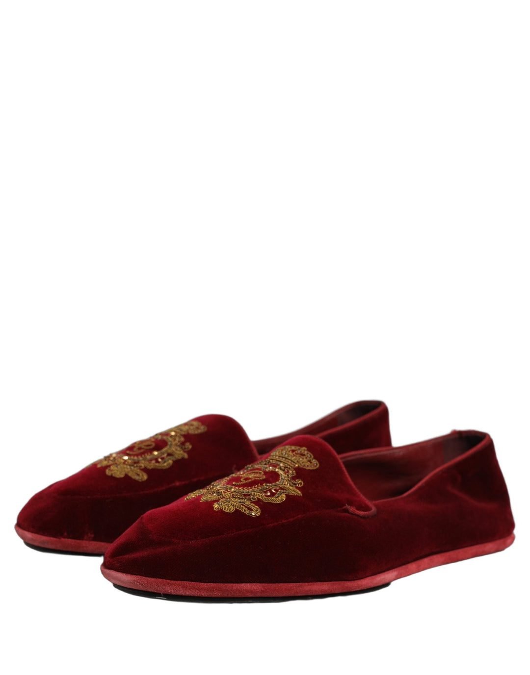 Men’s Dolce &amp; Gabbana Maroon Velvet Crown Embroidery Loafers Shoes