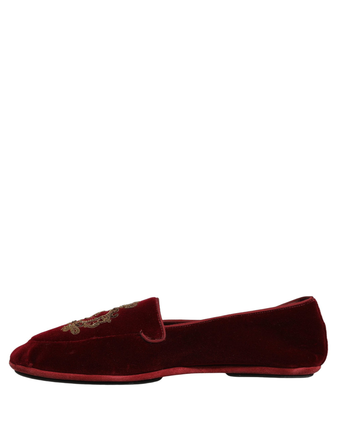 Men’s Dolce &amp; Gabbana Maroon Velvet Crown Embroidery Loafers Shoes