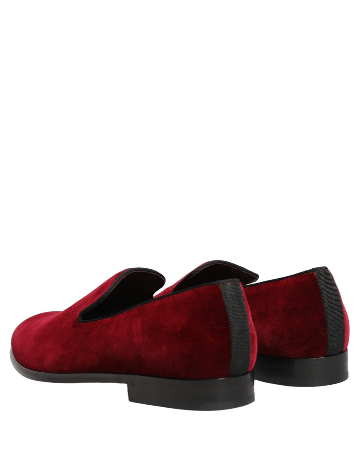 Men’s Dolce &amp; Gabbana Maroon Velvet Slip on Men Dress Loafers Shoes