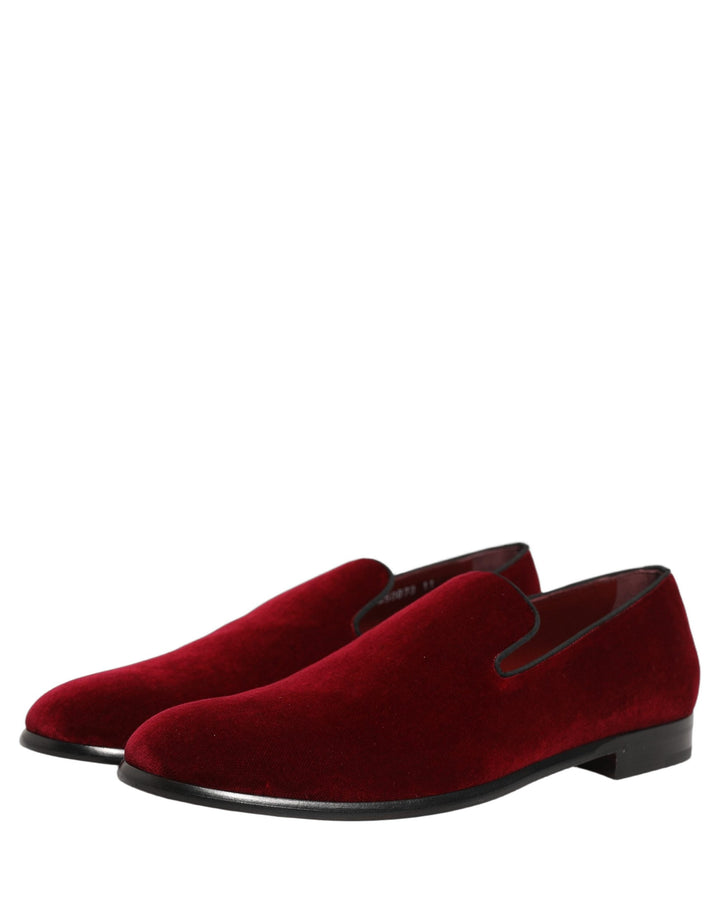 Men’s Dolce &amp; Gabbana Maroon Velvet Slip on Men Dress Loafers Shoes