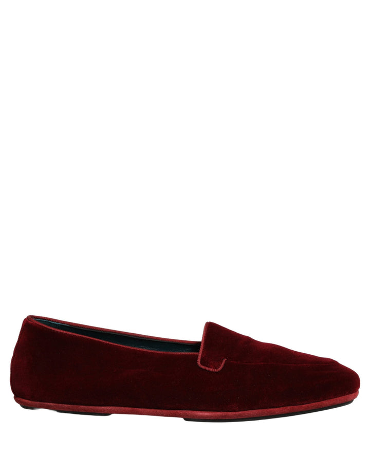 Men’s Dolce &amp; Gabbana Maroon Velvet Slip on Men Flats Loafers Shoes