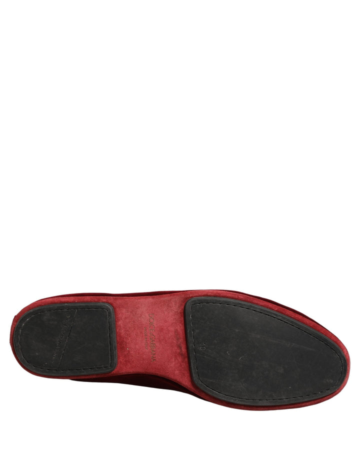 Men’s Dolce &amp; Gabbana Maroon Velvet Slip on Men Flats Loafers Shoes