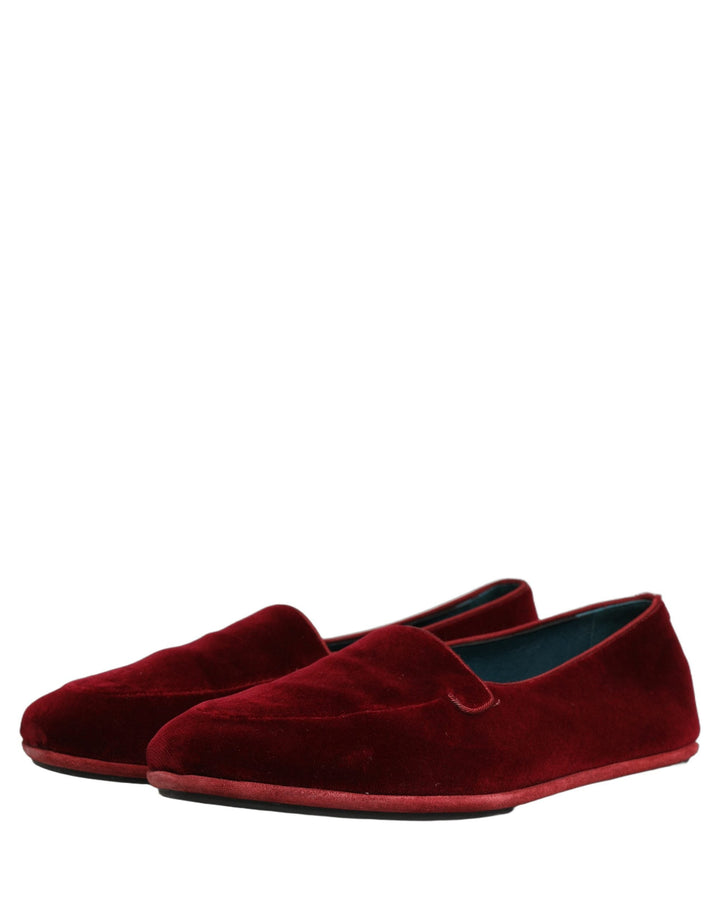 Men’s Dolce &amp; Gabbana Maroon Velvet Slip on Men Flats Loafers Shoes