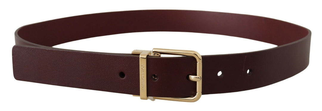 Dolce &amp; Gabbana Maroon Vitello Leather Gold Metal Buckle Belt