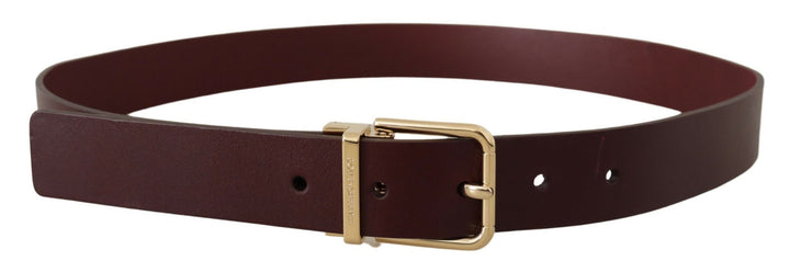 Dolce &amp; Gabbana Maroon Vitello Leather Gold Metal Buckle Belt