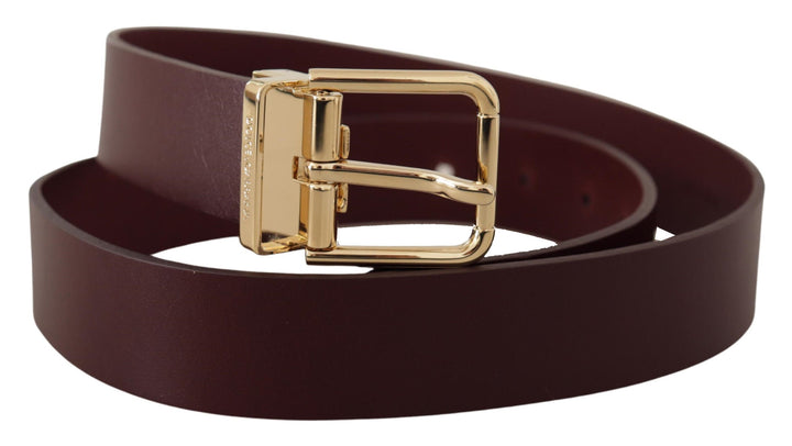 Dolce &amp; Gabbana Maroon Vitello Leather Gold Metal Buckle Belt