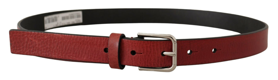 Dolce &amp; Gabbana Maroon Vitello Leather Silver Metal Belt