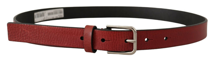 Dolce &amp; Gabbana Maroon Vitello Leather Silver Metal Belt