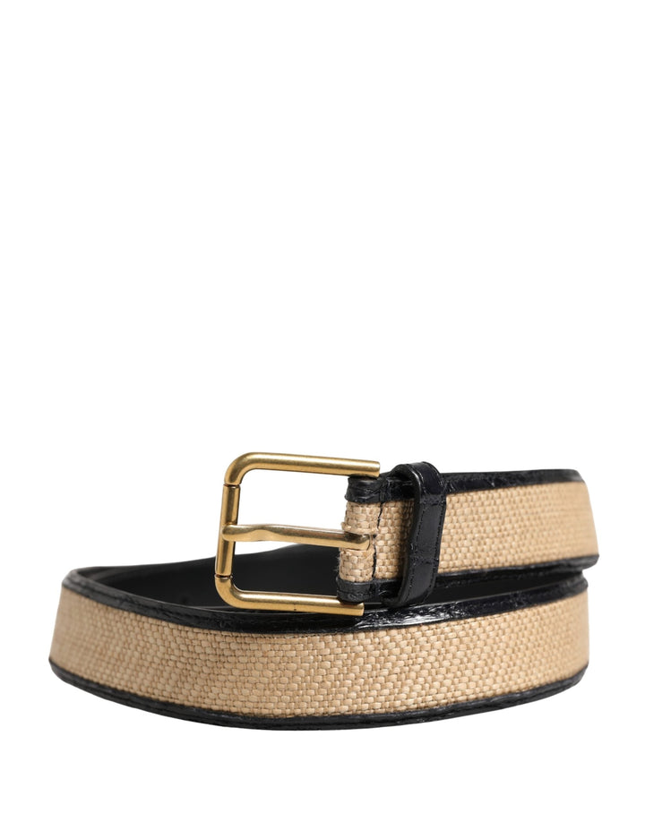 Dolce &amp; Gabbana Men Beige Braided Leather Metal Buckle Belt