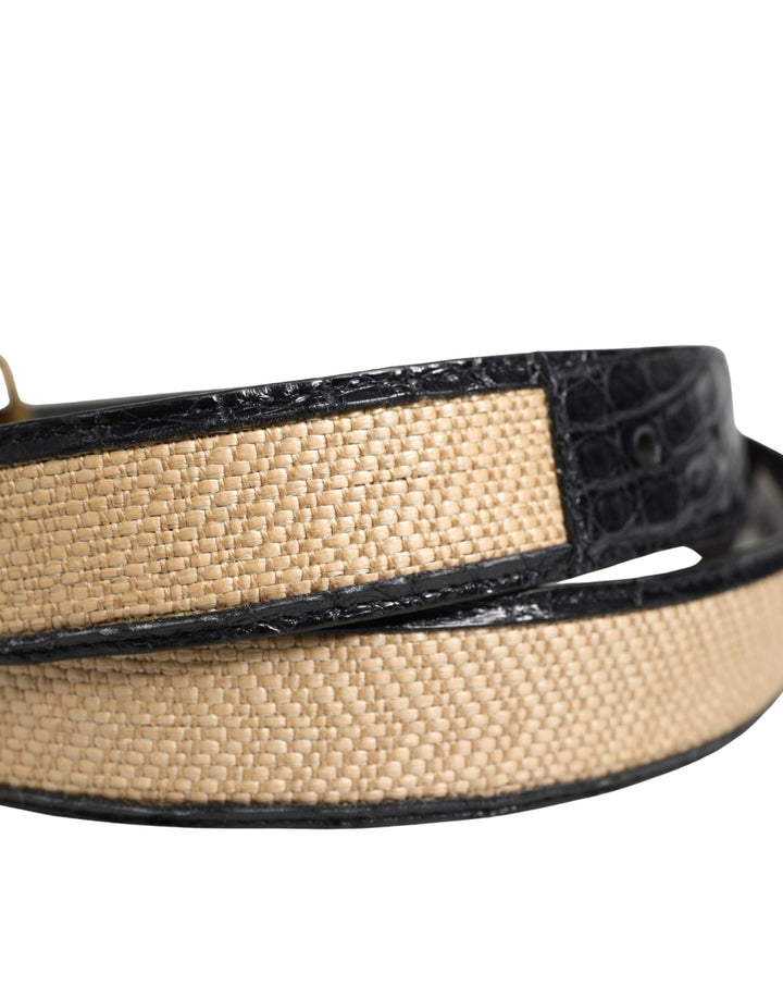 Dolce &amp; Gabbana Men Beige Braided Leather Metal Buckle Belt