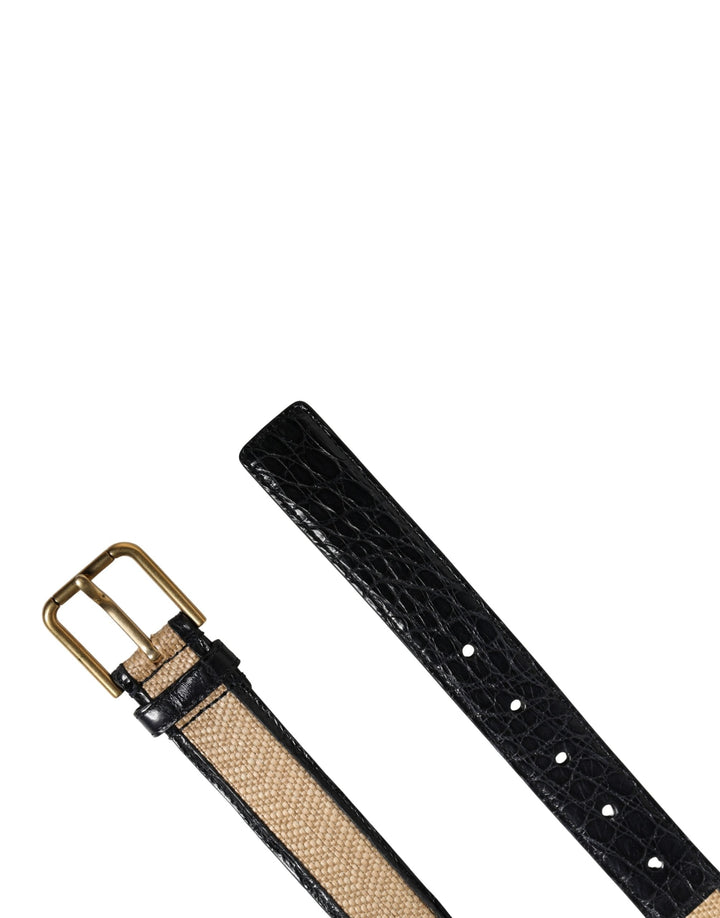 Dolce &amp; Gabbana Men Beige Braided Leather Metal Buckle Belt