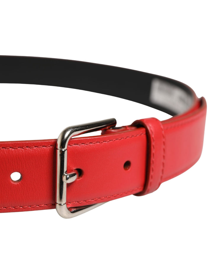 Dolce &amp; Gabbana Men Beige Red Woven Leather Metal Buckle Belt