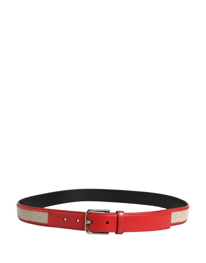 Dolce &amp; Gabbana Men Beige Red Woven Leather Metal Buckle Belt