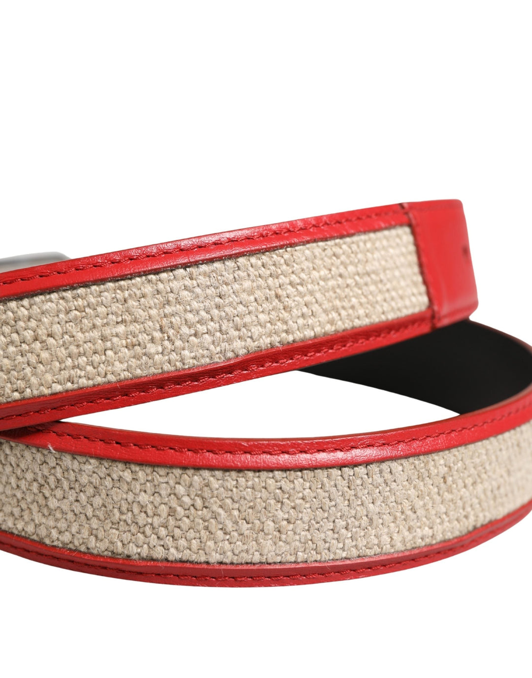 Dolce &amp; Gabbana Men Beige Red Woven Leather Metal Buckle Belt