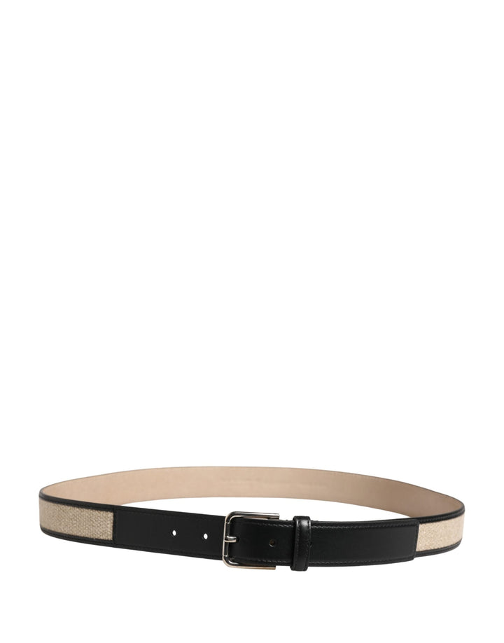 Dolce &amp; Gabbana Men Beige Woven Leather Metal Buckle Belt