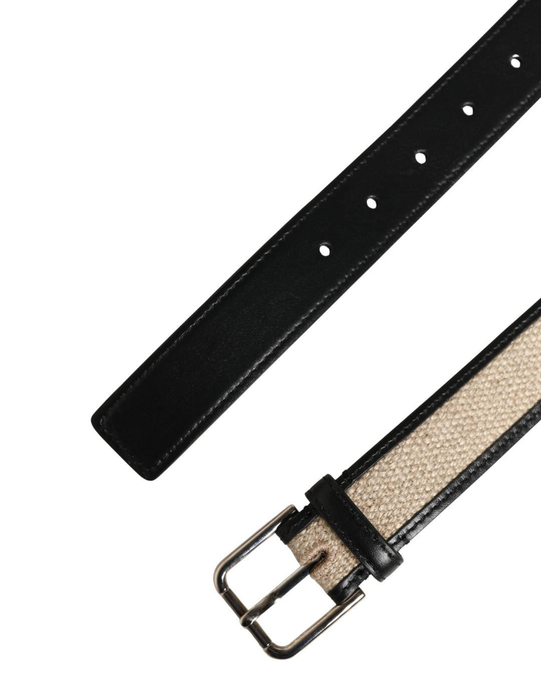 Dolce &amp; Gabbana Men Beige Woven Leather Metal Buckle Belt