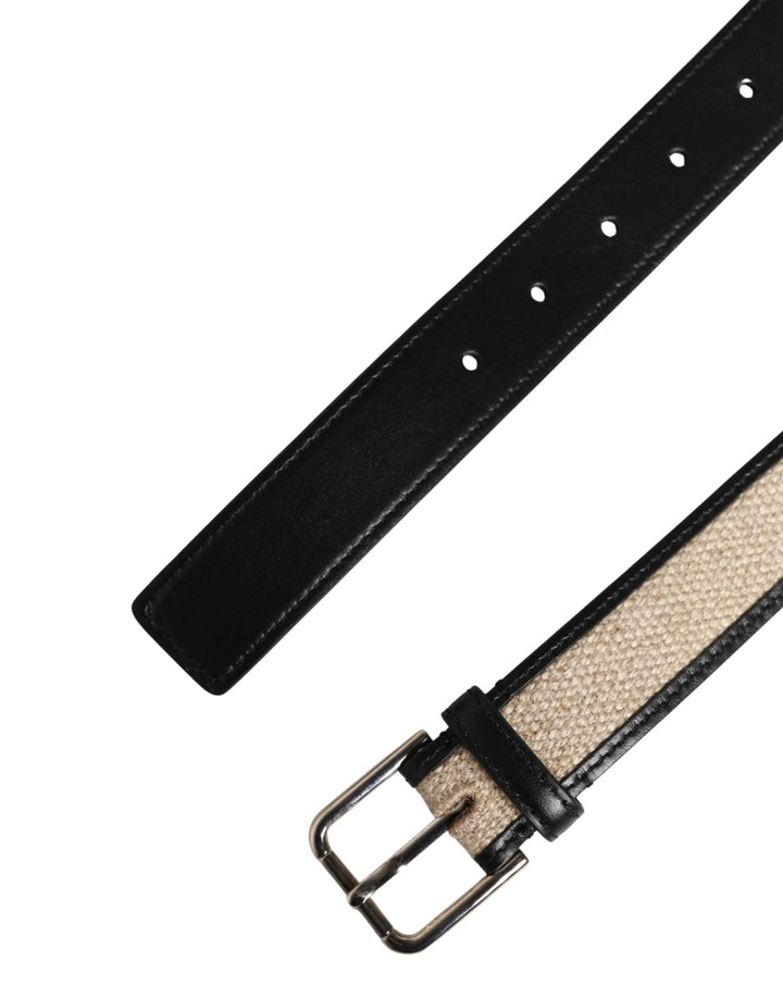 Dolce &amp; Gabbana Men Beige Woven Leather Metal Buckle Belt