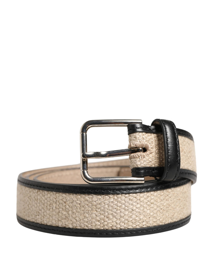 Dolce &amp; Gabbana Men Beige Woven Leather Metal Buckle Belt