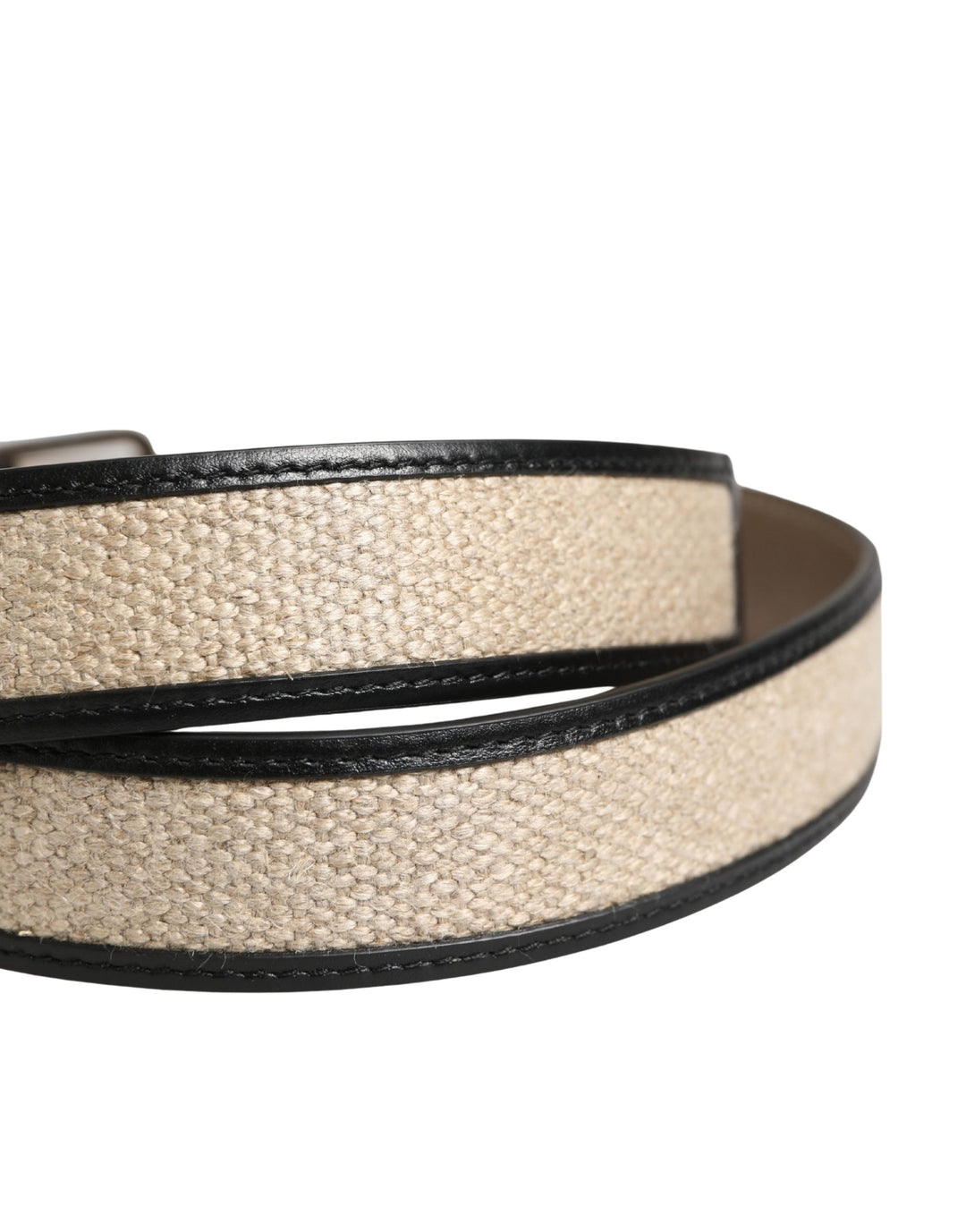 Dolce &amp; Gabbana Men Beige Woven Leather Metal Buckle Belt
