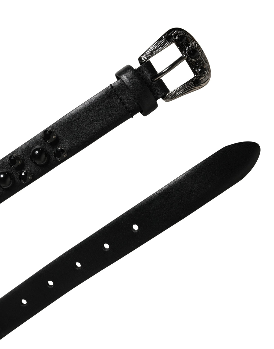 Dolce &amp; Gabbana Men Black Calf Embellished Metal Buckle Belt