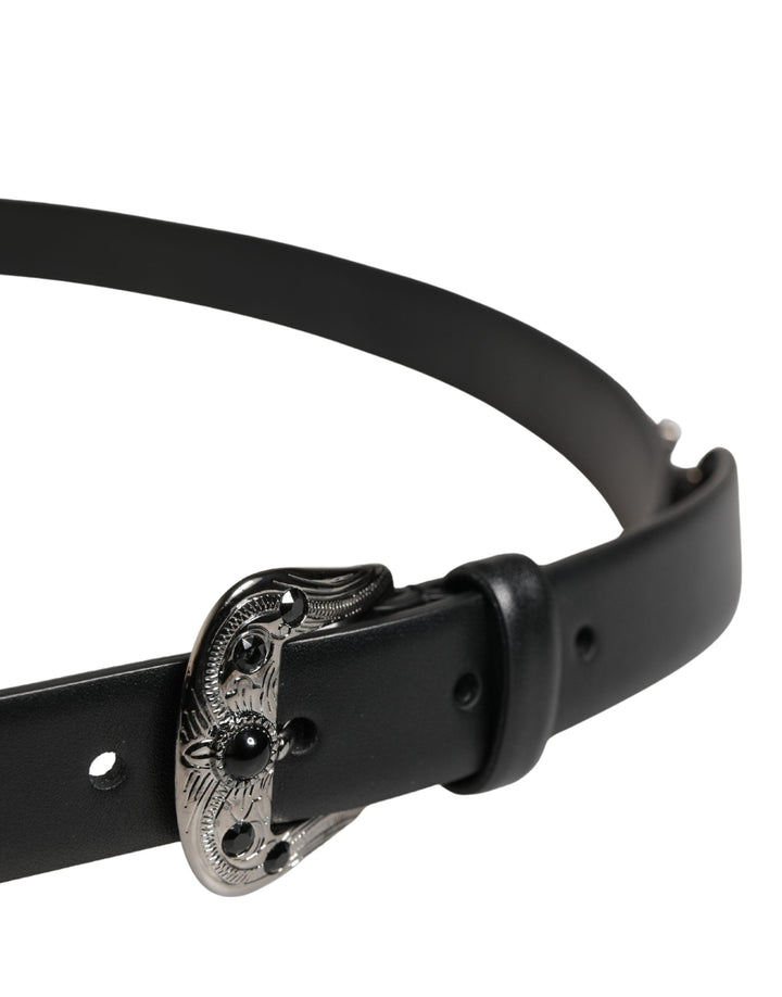 Dolce &amp; Gabbana Men Black Calf Embellished Metal Buckle Belt