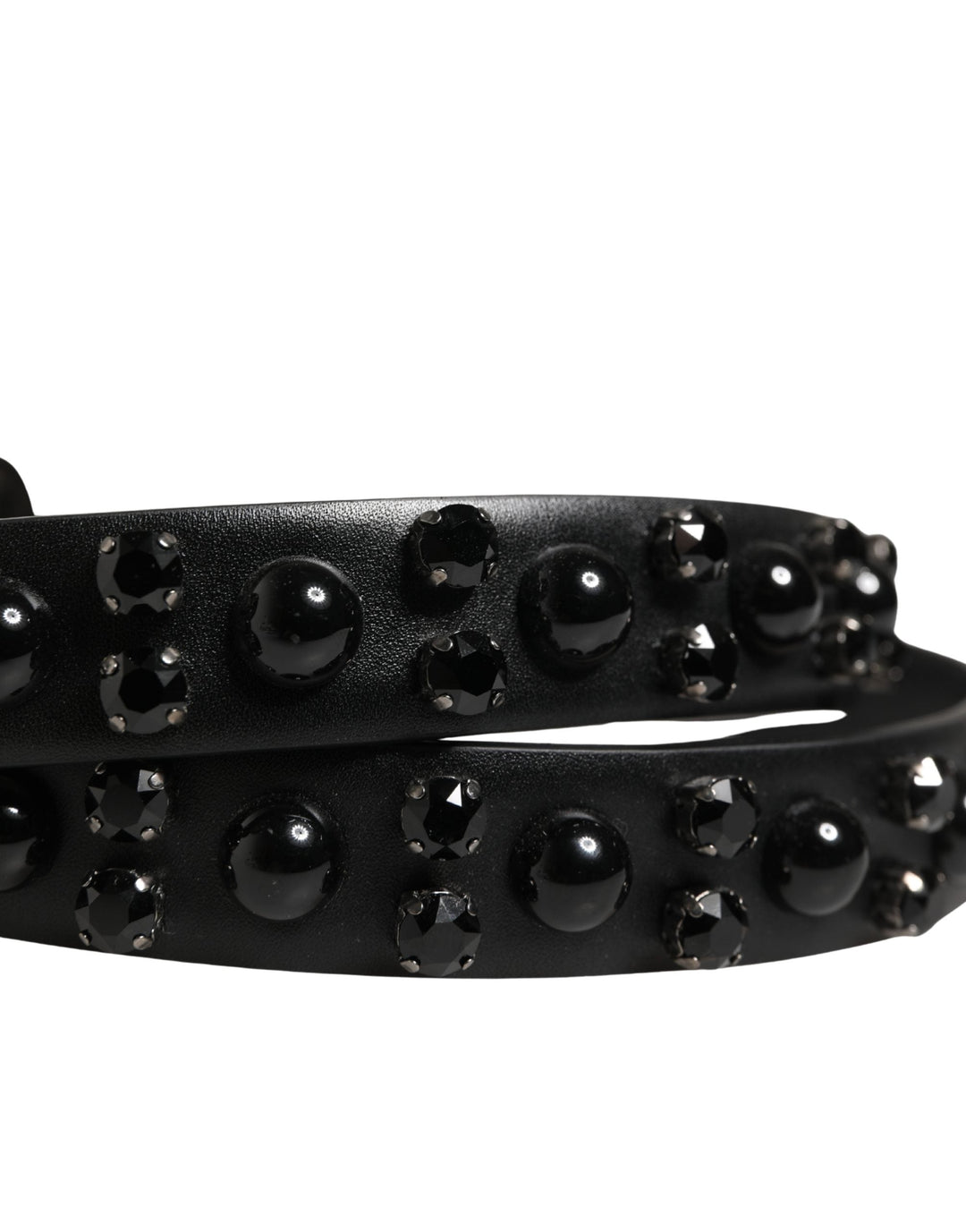 Dolce &amp; Gabbana Men Black Calf Embellished Metal Buckle Belt