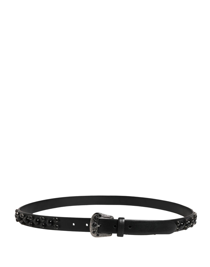 Dolce &amp; Gabbana Men Black Calf Embellished Metal Buckle Belt