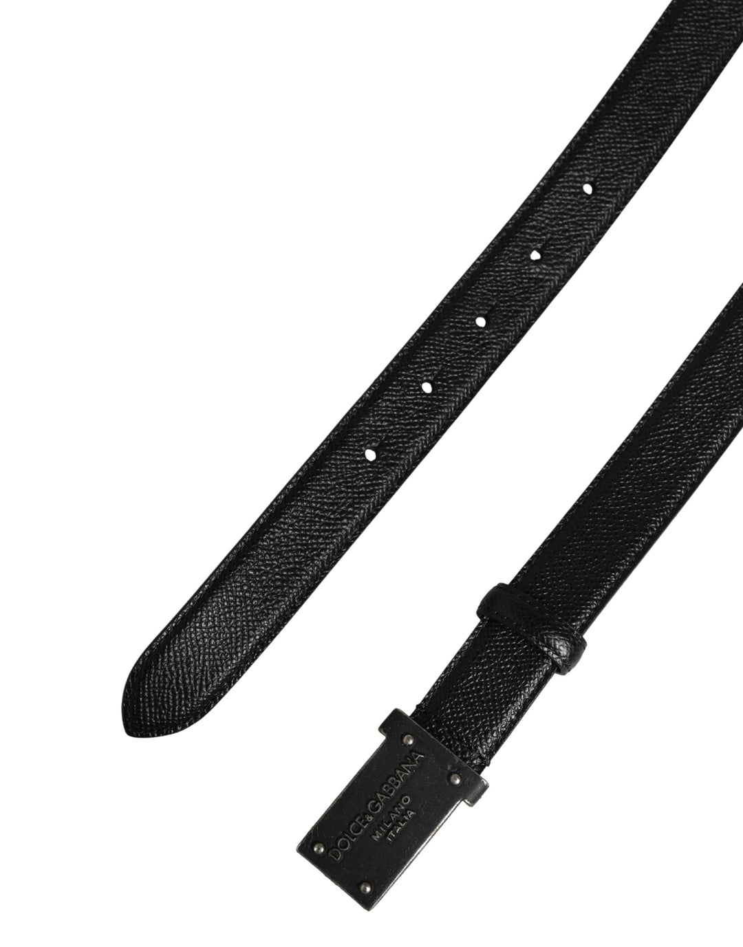 Dolce &amp; Gabbana Men Black Calf Leather Logo Metal Buckle Belt