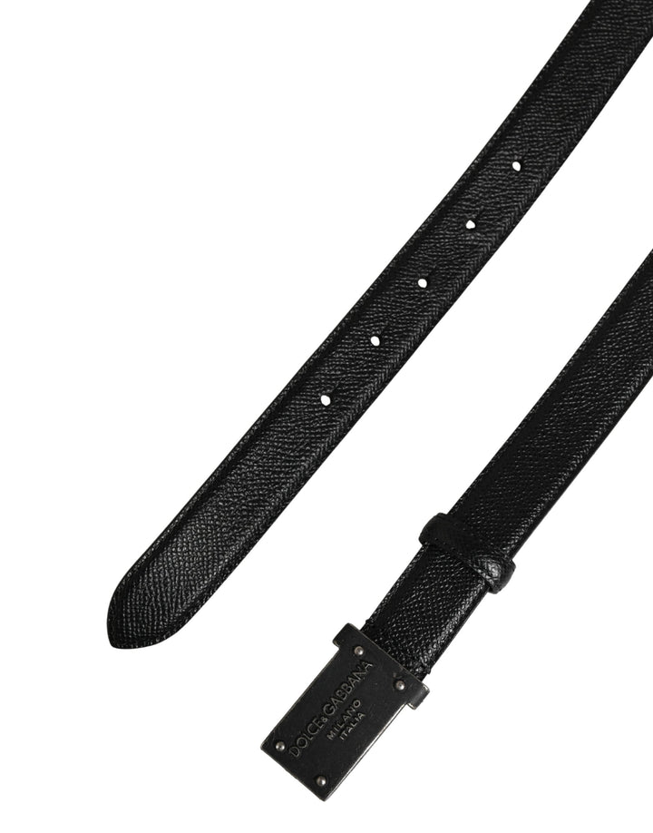 Dolce &amp; Gabbana Men Black Calf Leather Logo Metal Buckle Belt