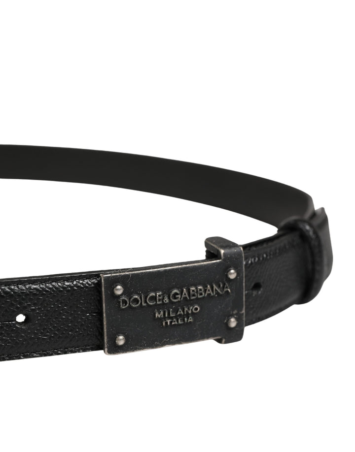 Dolce &amp; Gabbana Men Black Calf Leather Logo Metal Buckle Belt