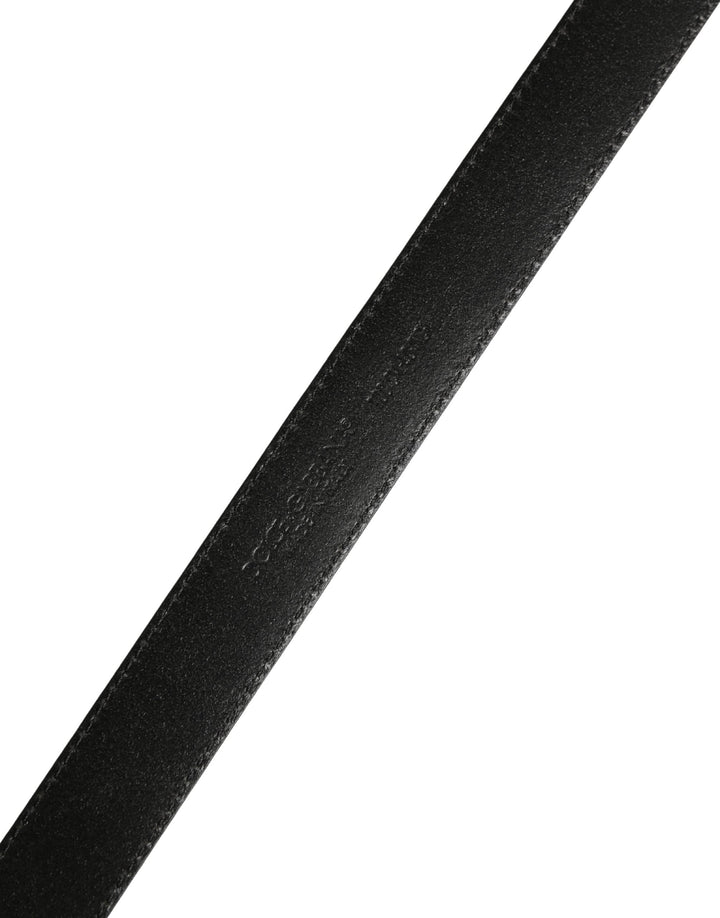 Dolce &amp; Gabbana Men Black Calf Leather Logo Metal Buckle Belt