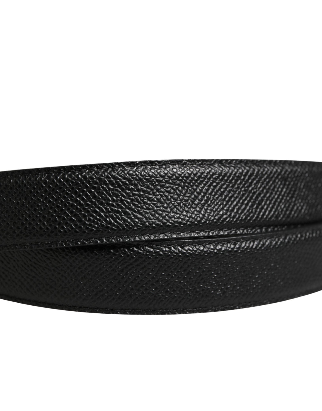 Dolce &amp; Gabbana Men Black Calf Leather Logo Metal Buckle Belt